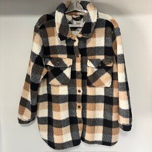 Sabrina Lauren New York Brown Black Check Shacket Flannel XL Cabincore Outdoor